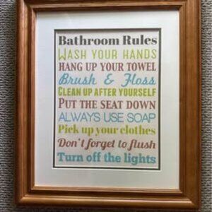 NEW Bathroom Rules framed canvas print